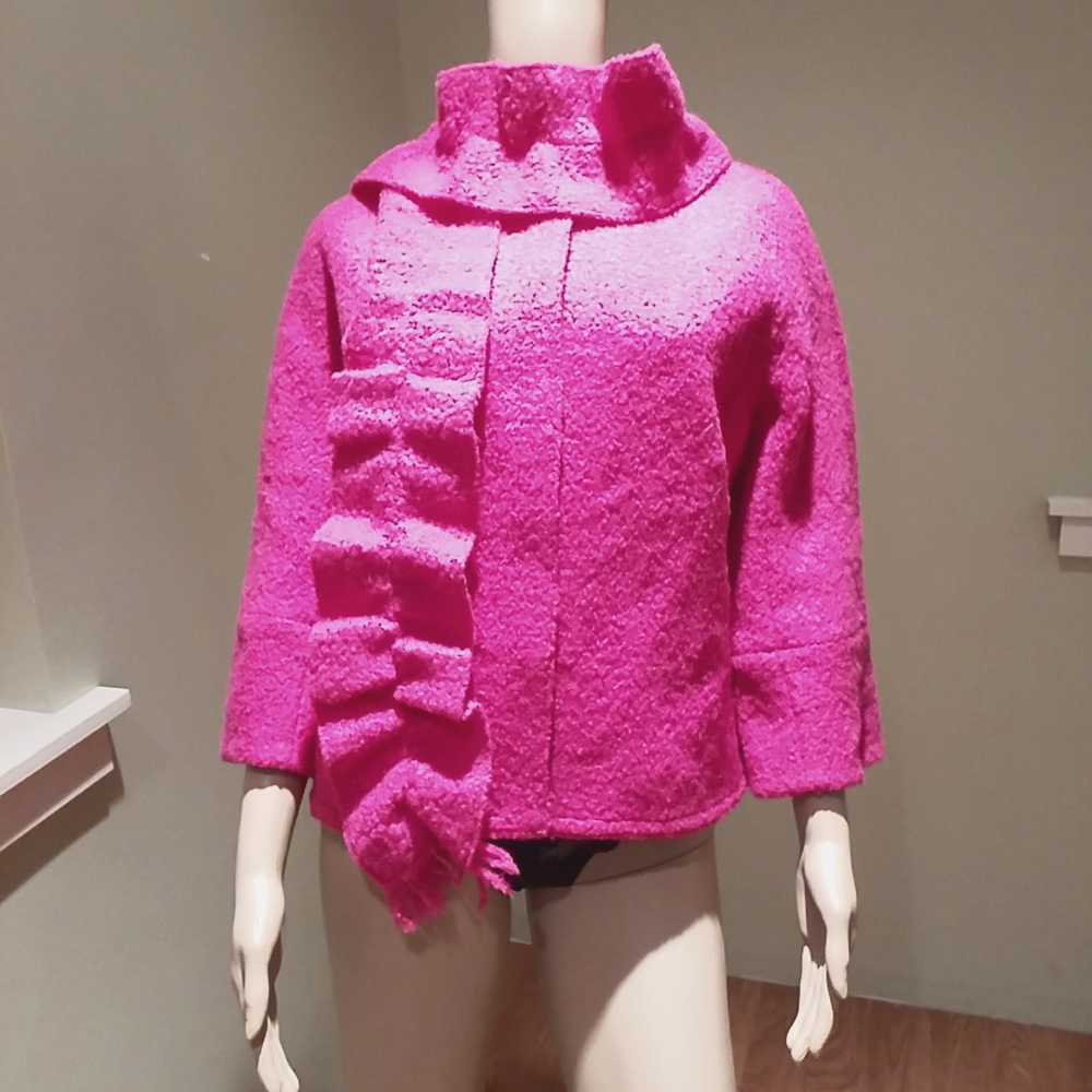 Carlisle Bright Pink Wool Blend Jacket Blazer With Matching Scarf Size 14